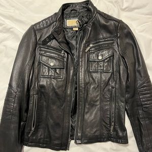 Michael Kors Zip Detail Moto Leather Jacket -- Size M